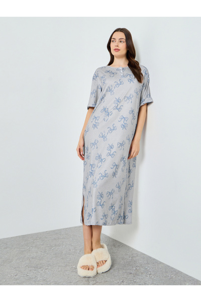 Styli Grey Bow Print Short Sleeve Nightdress