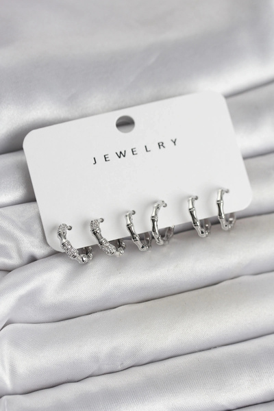 shopwave Silver Color Brass Bone Model 3 Pair Women's Earring Set