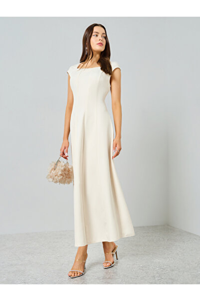 Take Two By Styli Beige Short Sleeve A-Line Maxi Dress