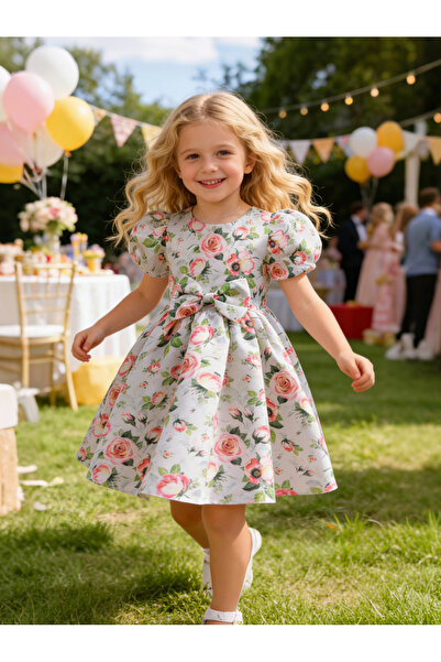 Take Two By Styli Girls Floral Print Puff Sleeve Pleated Dress