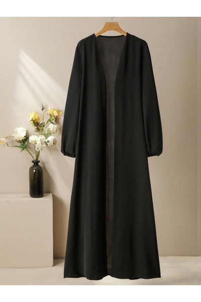 Take Two By Styli Black Balloon Sleeve Open Front Abaya