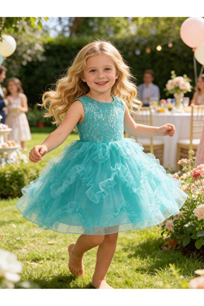 Take Two By Styli Girls Blue Sleeveless Ruffled Hem Dress