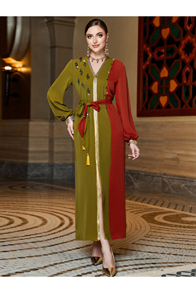 Take Two By Styli Women's Colorblocked Rhinestone Embellished Belted Long Sle...