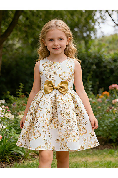 Take Two By Styli Girls Floral Print Sleeveless Dress with Bow Detail