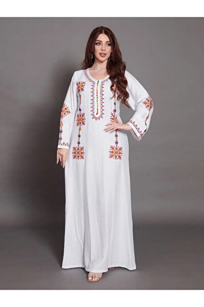 Take Two By Styli Women White Embroidered A-Line Jalabiya