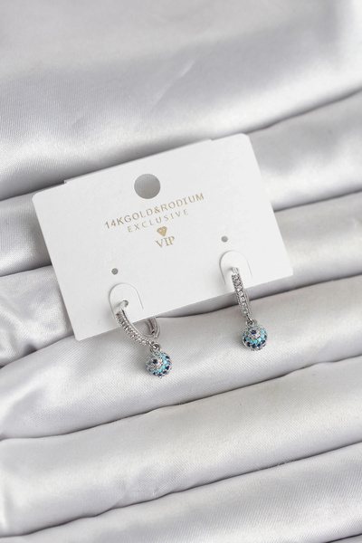 shopwave Minimal Nazarlı Model Silver Color Zircon Stone Women's Earrings