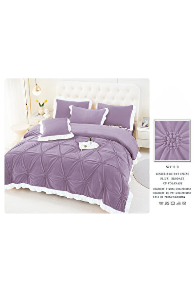 FIONNA.RO Velvet Duvet Cover Set With Embroidery And White Ruffles - Lilac