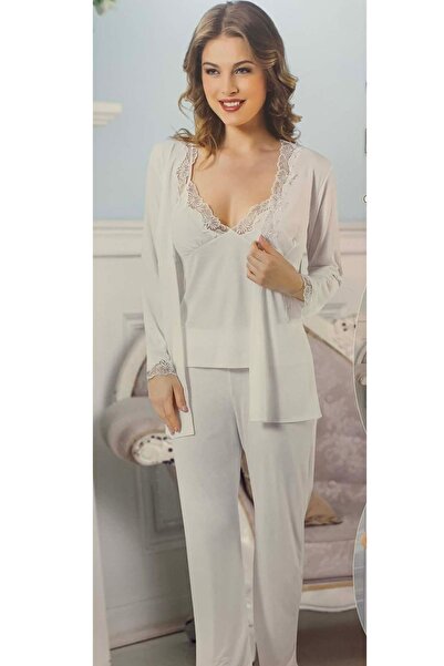 PİJAMİS طقم بيجامة نسائية مكون من 3 قطع بتفاصيل من الدانتيل، معبأ في صندوق