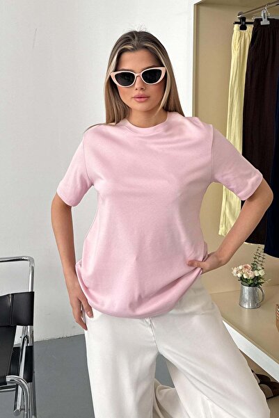 GİYSA Γυναικείο μπλουζάκι με λαιμόκοψη πετσετέ, 100% βαμβάκι, βασικό ροζ - 26...