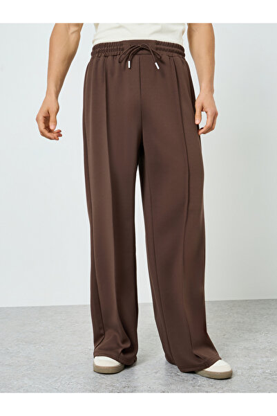 Styli Men Brown Wide Leg Track Pants