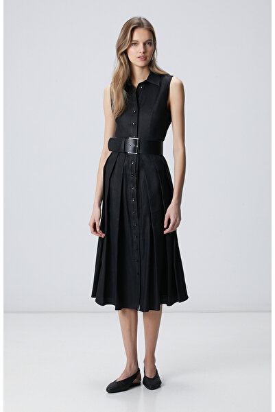 Network Kırık Beyaz Keten Midi Elbise