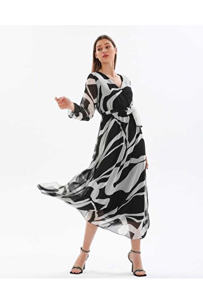 Apple Cix Chiffon V-Neck Balloon Sleeve Chiffon