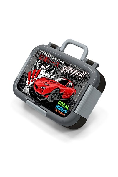 Coral High Kids Black Red Anime Car Patterned Stainless Steel Lunch Box 39255
