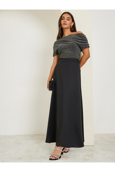Styli Women Black Flared Maxi Skirt