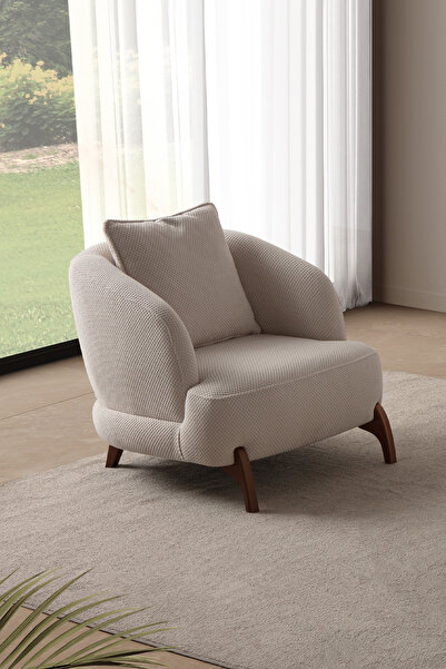 Eymense Bonjo Ceviz Ayaklı Berjer Bej