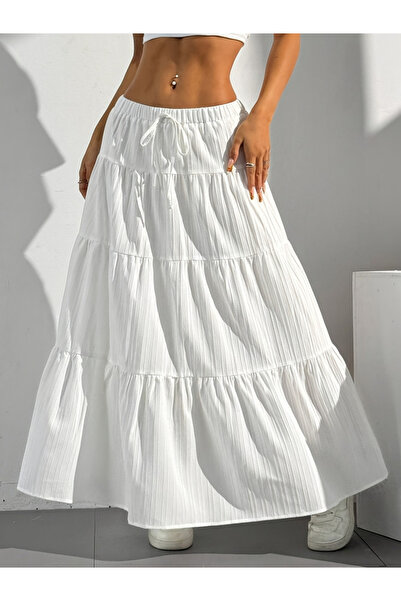Take Two By Styli White Texture Low Rise Tiered Maxi Skirt