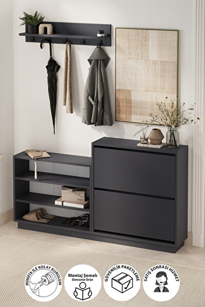 Bofigo Ayakkabılık ve Portmanto Askılık Seti Düşer Kapak Ayakkabılık Elbise A...