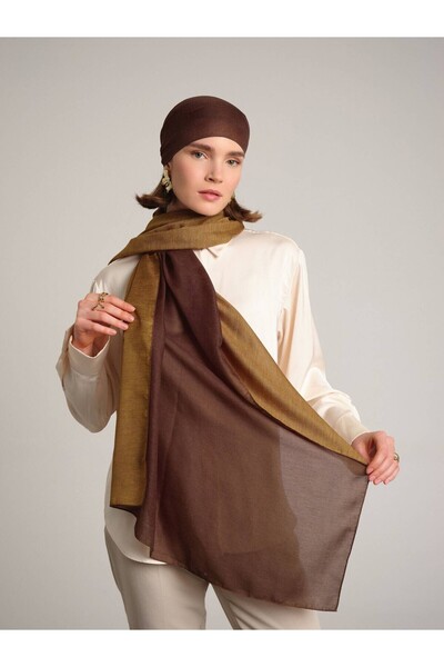 Ayshara Nazenin Plain Monogram Double-Sided Shawl - Mustard Brown