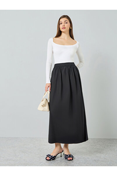 Styli Women Black A-Line Maxi Skirt