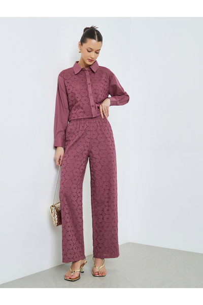Styli Purple Embroidered Wide Leg Trousers