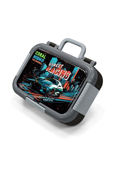 Coral High Kidsblack Nefti Race Car Patterned Stainless Steel Lunch Box 39273