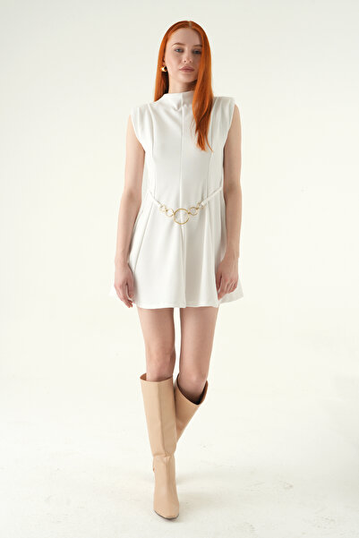 Rays 8392A Belted Short Dress Ecru