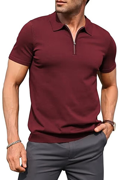 OEM Men's summer polo shirt, with zipper, red L
