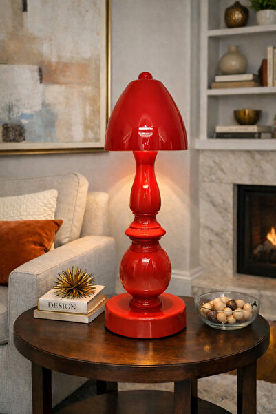 Natiorj Casi Pilli Kırmızı Model Masa Lambası Cafe Salon Yatak Odası Şık Proj...