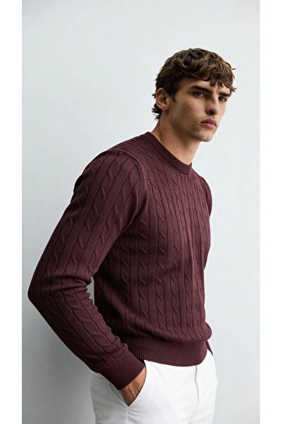 Atelier Old Money Cable Knit Bordo Triko Kazak FW5761