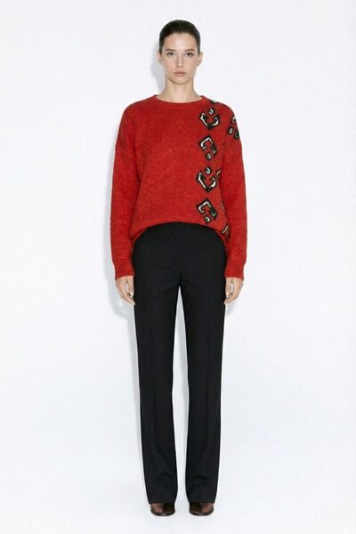 Mizalle Kalın Örgü Desenli Kırmızı Kazak