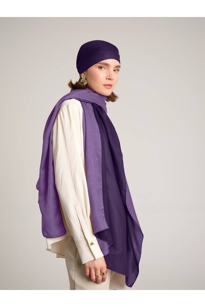Ayshara Nazenin Plain Monogram Double-Sided Shawl - Purple