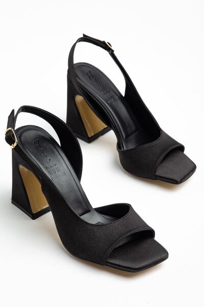 Hayalimdeki Ayakkabı Benito Women's Black Satin Special Design Heeled Shoes