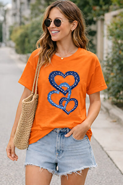 ArtYus Interlocking 3 Hearts Printed Cotton Relaxed Fit Round Neck Unisex T-S...