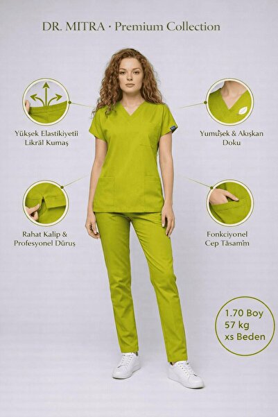 Dr. Mitra Walnut Green Lycra Nurse Doctor Uniform Unisex Surgical Suit Scrubs...