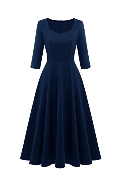 BeryLove Elegant, vintage cocktail dress for women, navy blue, size S,