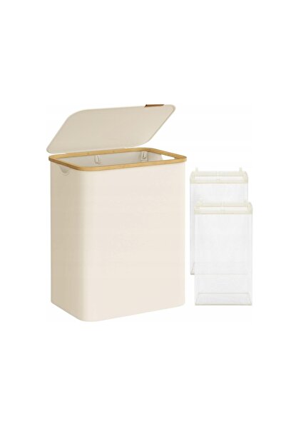 SONGMICS laundry basket, textile, beige, 38.5 x 70.5 x 52 cm, 130 L