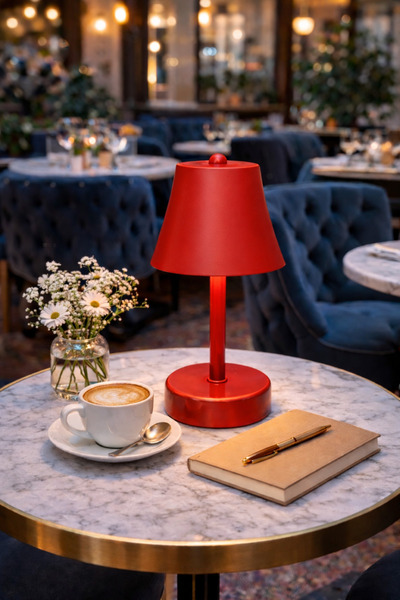 Natiorj Zily Model Kırmızı Pilli Masa Lambası Cafe Salon Yatak Odası Proje Ab...