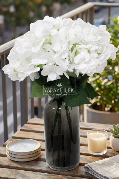 Yapay Çiçek Deposu Yapay Çiçek 5 Dal Islak Cornales Damarlı Ortanca Demeti 45...