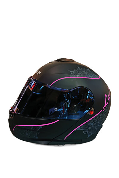 LS2 STROBE 2 LUX MAT SİYAH-PEMBE KASK MAVİ VİZÖRLÜ