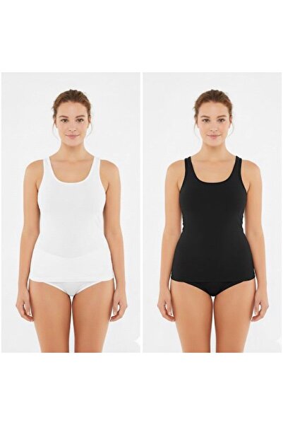 Dagi Women's Casual Black-White 2-Piece Boxed 95% Cotton Thick Strap Tank Top