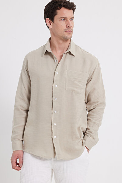 Tudors Ανδρικό πουκάμισο Relax Fit Comfortable Cut oversized Muslin Βισκόζη Μ...