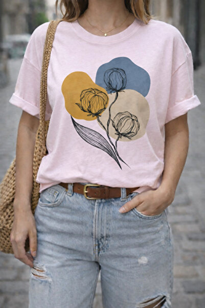 ArtYus تي شيرت للجنسين برقبة دائرية وقصة مريحة من القطن مطبوع عليه زهور وأشكا...