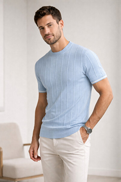 WE&ME Men's Slim Fit Knitwear T-Shirt |   Corded Fabric |   Stripe Detailed S...