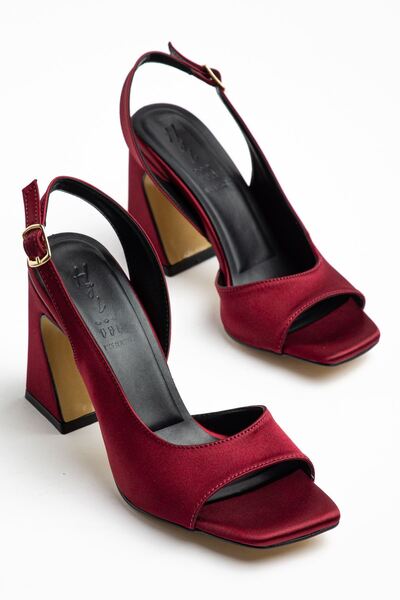 Hayalimdeki Ayakkabı Pantofi cu toc cu design special din satin burgundy pent...