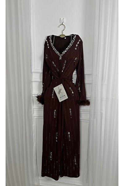 Joji Georgette dress, Puffer , sequined, feather sleeves, fitted waist