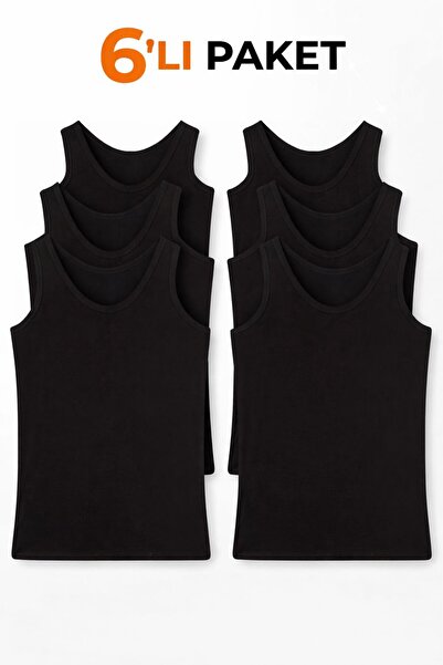 Dagi Men's Black Wide Collar 100% Cotton 6-Piece Boxed (Economical) Undershirt