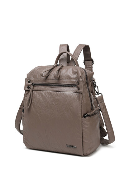 Solo Bag حقيبة ظهر أنيقة متعددة الأقسام بتفاصيل سحاب أمامي من الجلد المغسول و...