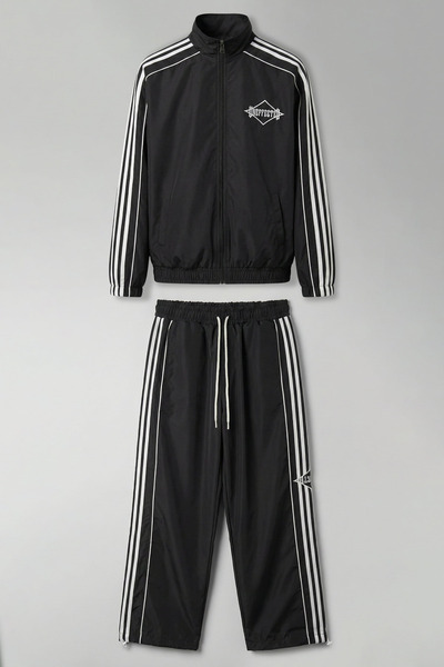 ablukaonline طقم بدلة رياضية مخططة بقصة مريحة للرجال باللون الأسود