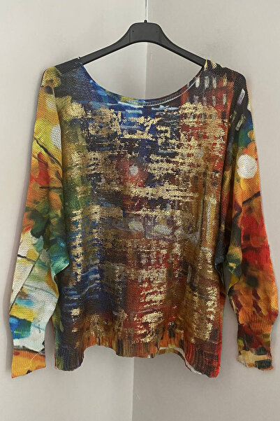 AYASOFYA OTANTIK Women's Italian Multi-Colored Foil Patterned Bat Sleeve Merc...