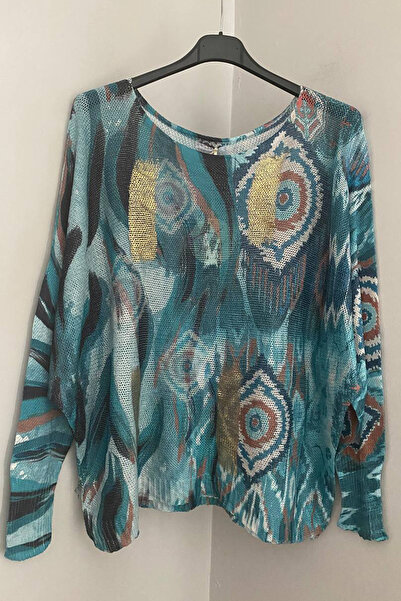 AYASOFYA OTANTIK Women's Italian Oil Painting Patterned Bat Sleeve Mercerized...